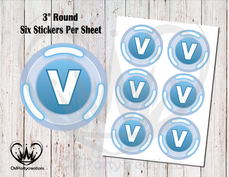 fortnite v bucks 3 round stickers cmpartycreations