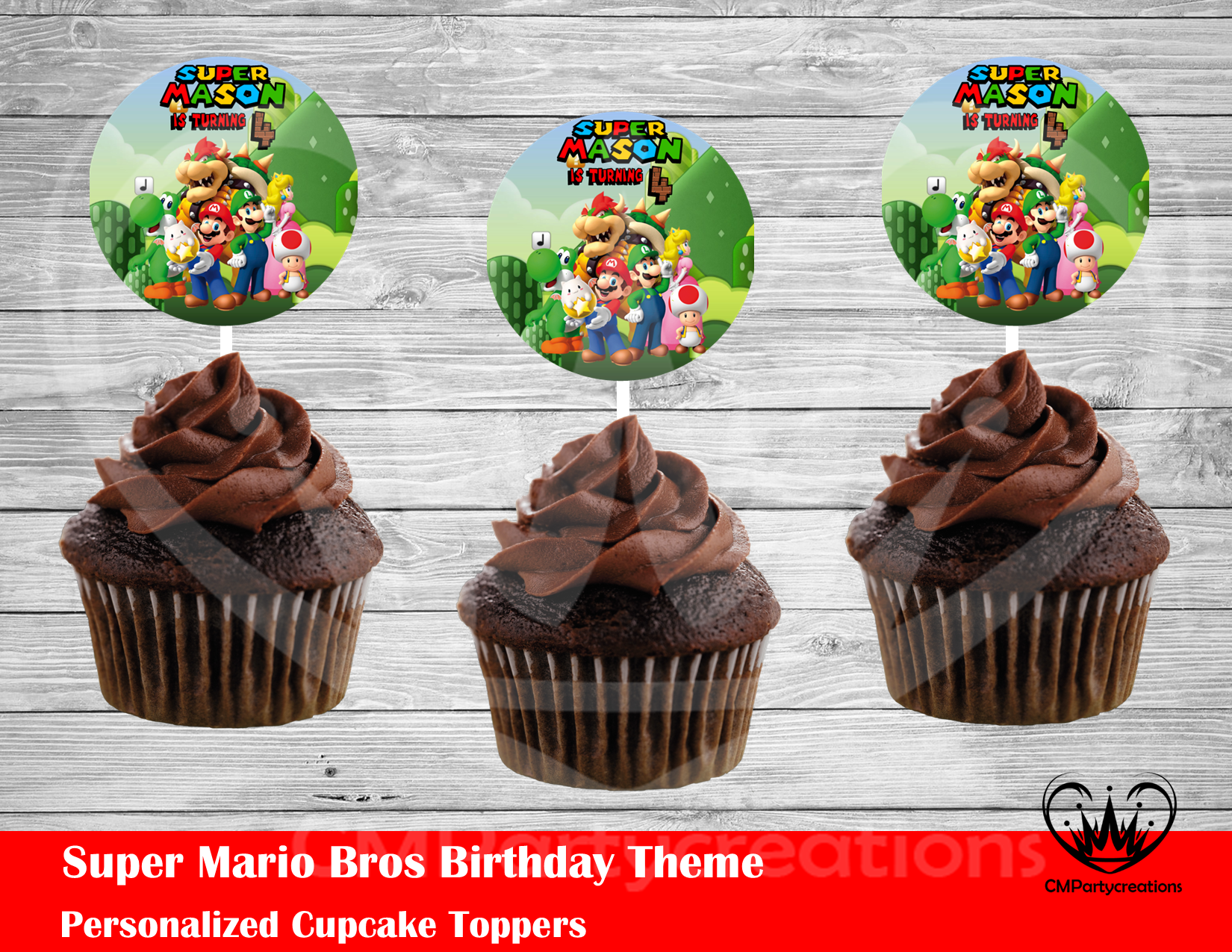 Super Mario Bros Round Cupcake Toppers Cmpartycreations