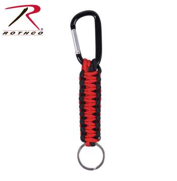 Paracord bracelet, carabiner clasp. In red and black colors. Handmade.  Unisex.