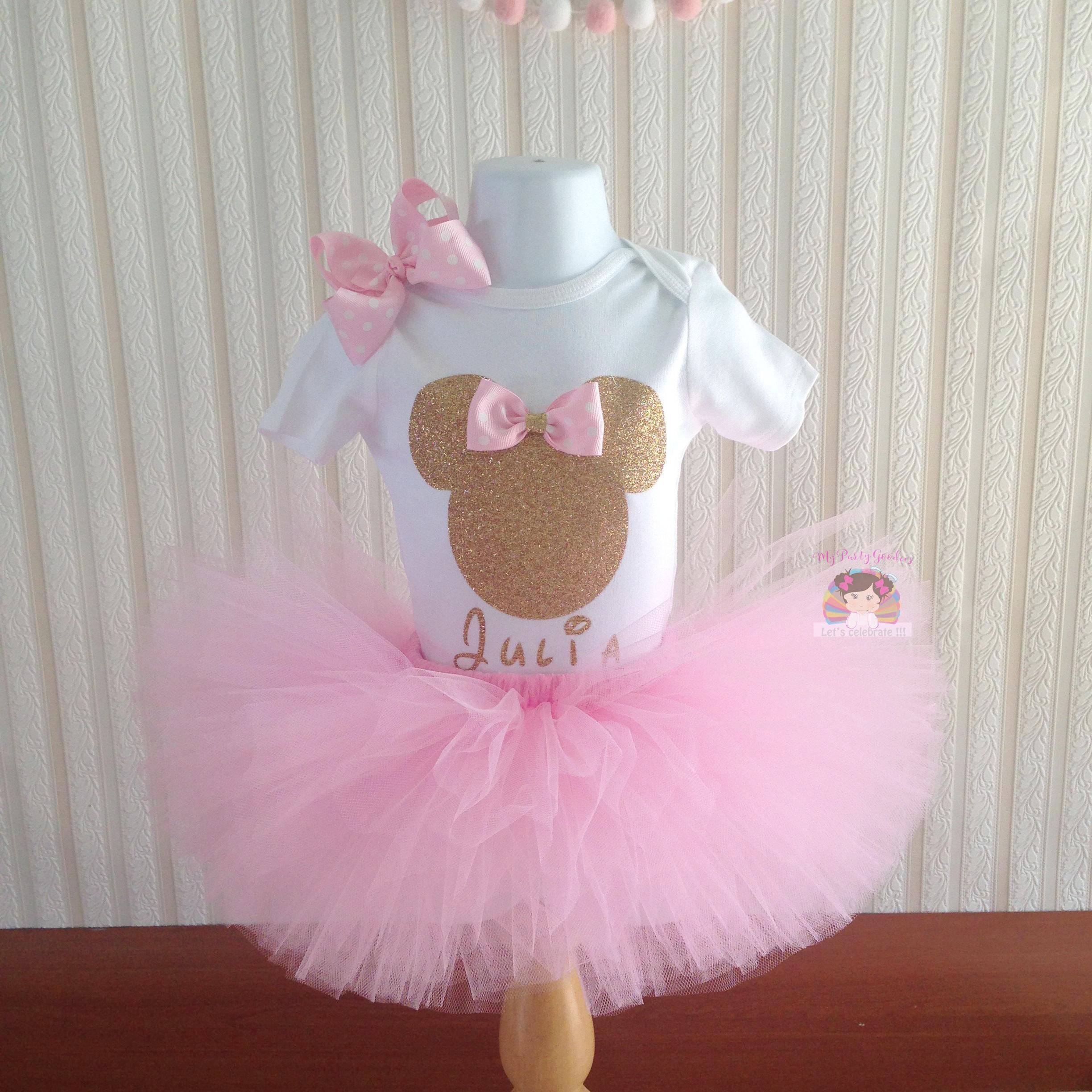 pink and gold minnie mouse dress