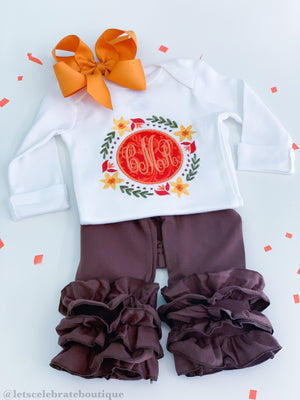 Thanksgiving Outfit, Baby Girl Fall Outfit,Monogram Girls Shirt