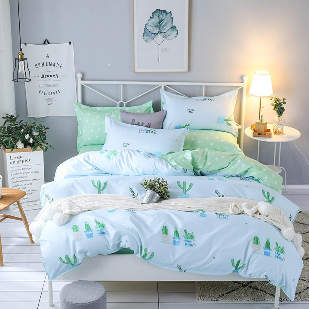 2018 Green Cactus Pattern Bedding Set Duvet Cover Bed Sheets