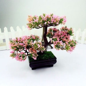 Art Office Desk Decor Artificial Welcoming Pine Bonsai Tree Pot