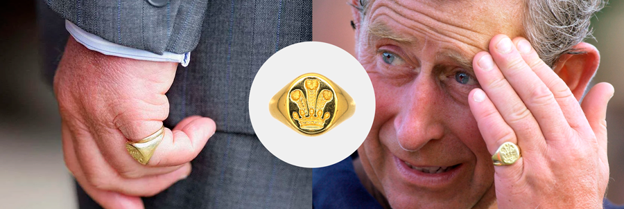 Rei Charles usando Anel Signet Masculino em Ouro 18k