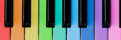 closeup rainbow octave piano keys