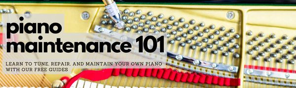 Piano Maintenance 101. Closeup image of piano strings and pins.