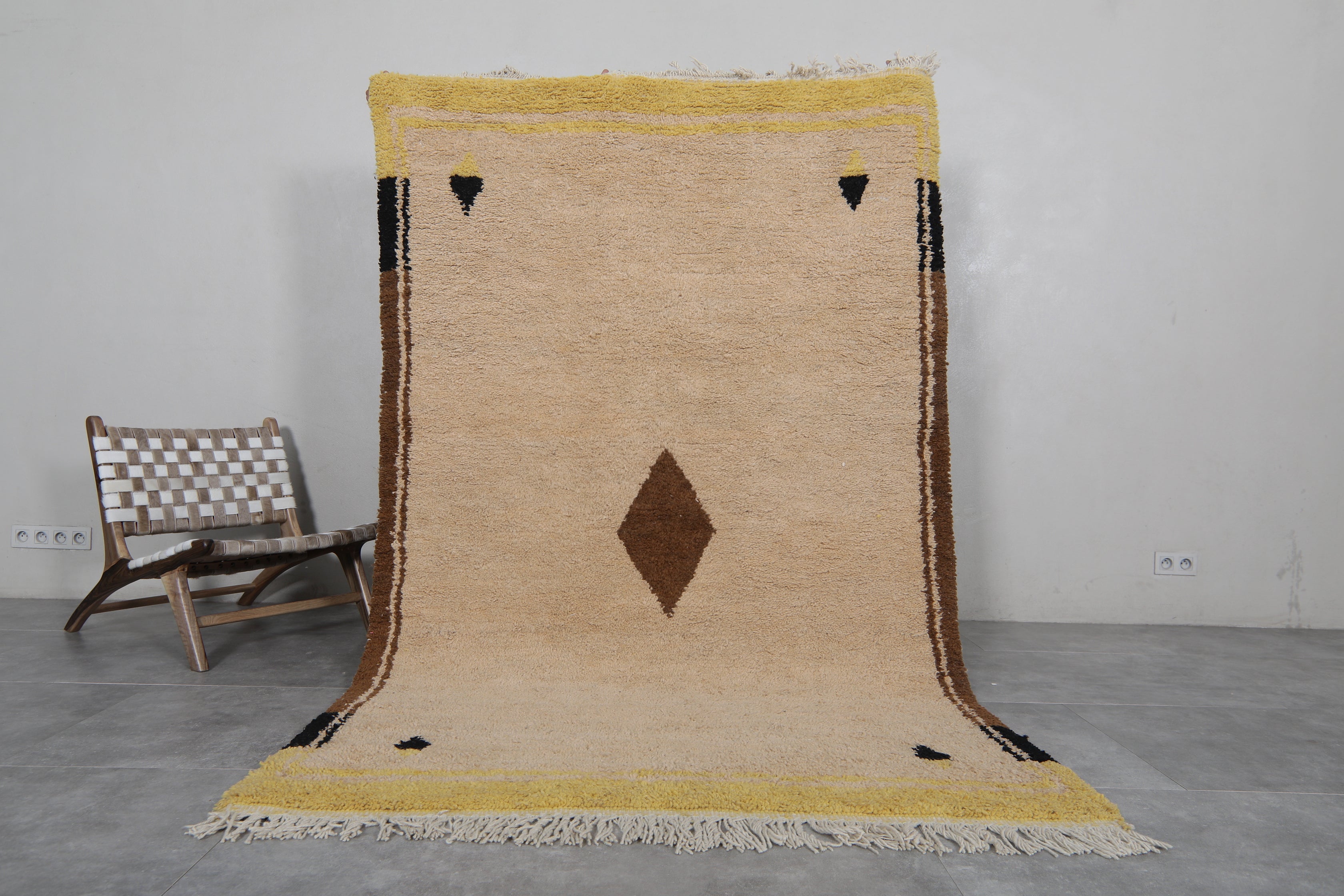 Beige Moroccan Rug with Vibrant Patterns – Custom Handmade Design