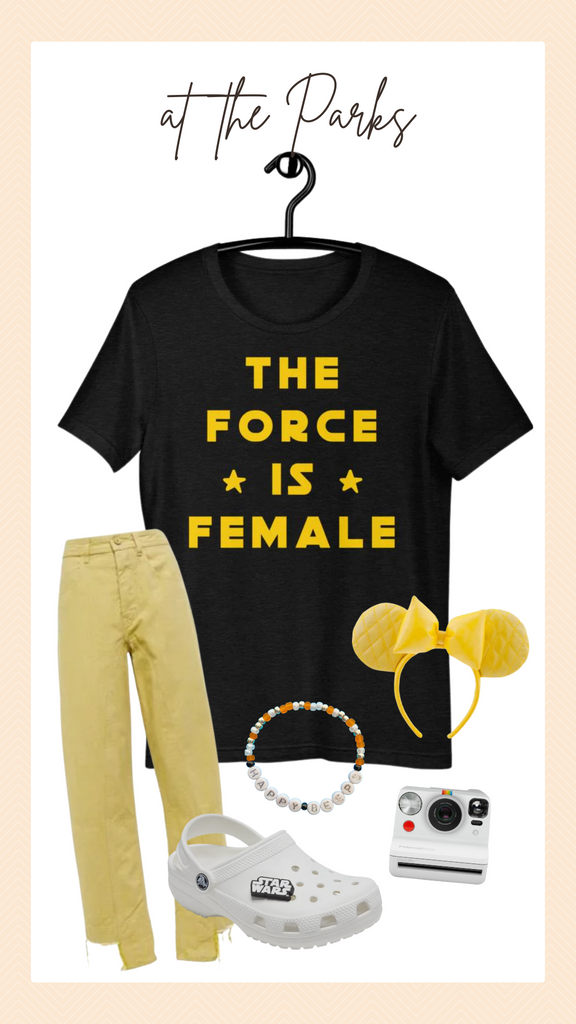 shop friday apparel fall fan fashion outfit Star Wars avengers Taylor Swift eras tour disneyland disney world fall fashion outfit style shirt sweatshirt hat the force is female Mickey ears yellow black happy beeps friendship bracelet