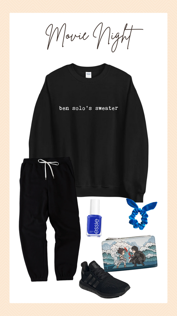 shop friday apparel fall fan fashion outfit Star Wars avengers Taylor Swift eras tour disneyland disney world fall fashion outfit style shirt sweatshirt hat ben solo's sweater Kylo Ren Adam driver daisy ridley reylo blue butterfly clutch wallet loungefly