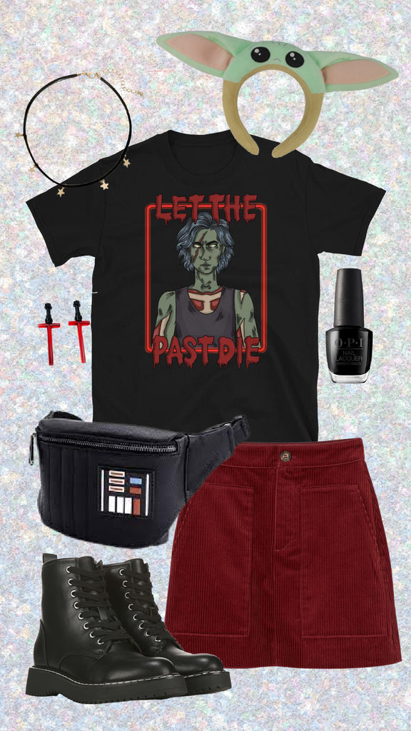 zombie kylo ren let the past die the last jedi reylo Adam Driver Ben Solo halloween shirt disney outfit ideas lounge fly fanny pack lightsaber earrings baby yoda grogu ears galaxy's edge