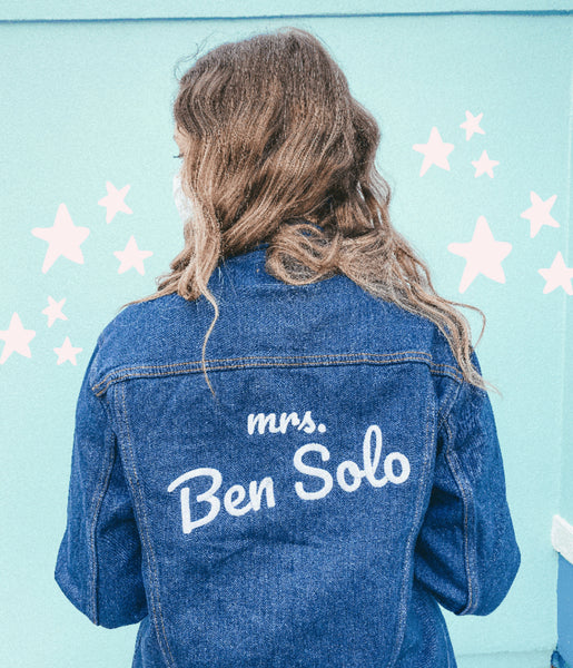 mrs Ben Solo denim jacket Star Wars movies Adam driver Kylo Ren the Friday blog Friday apparel shop galaxy's edge outfit