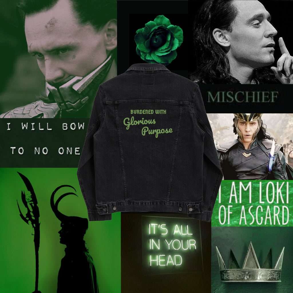 Loki Burdened with Glorious Purpose Denim Jacket | Friday Apparel Shop