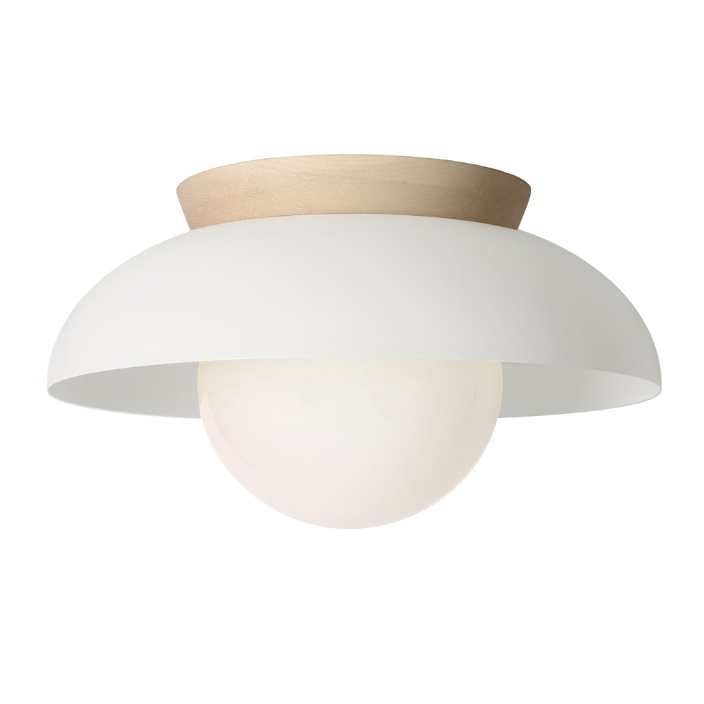 Cedar and Moss Lexi Large 6" light with a solid White shade and Maple wood canopy.