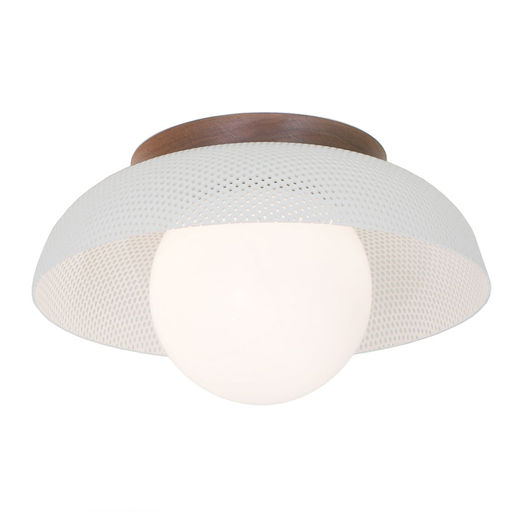 Cedar and Moss Lexi Large 6" light with a perforated White shade and Walnut wood canopy