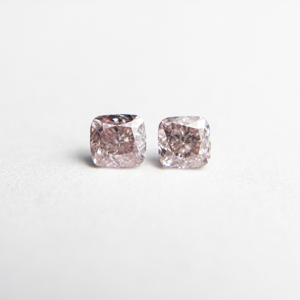 2pc 0.47cttw 3.44x3.26x2.32mm Argyle GIA Fancy Pink SI1/SI2 Cushion Brilliant Matching Pair 18683-01 - Misfit Diamonds