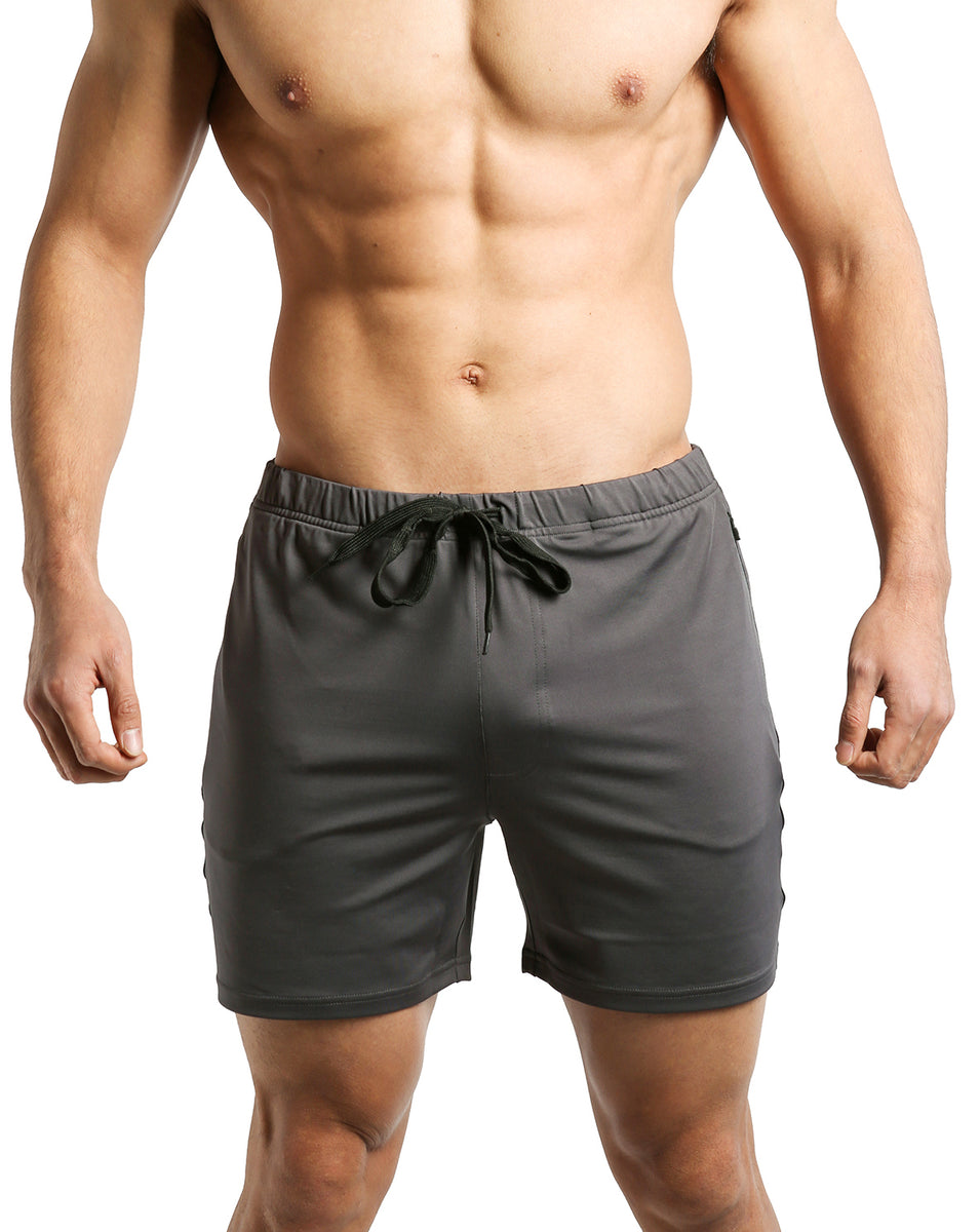 Men Above Knee Workout Shorts 1.0 - Solid-Gray – TOUGH MODE | Athletic ...