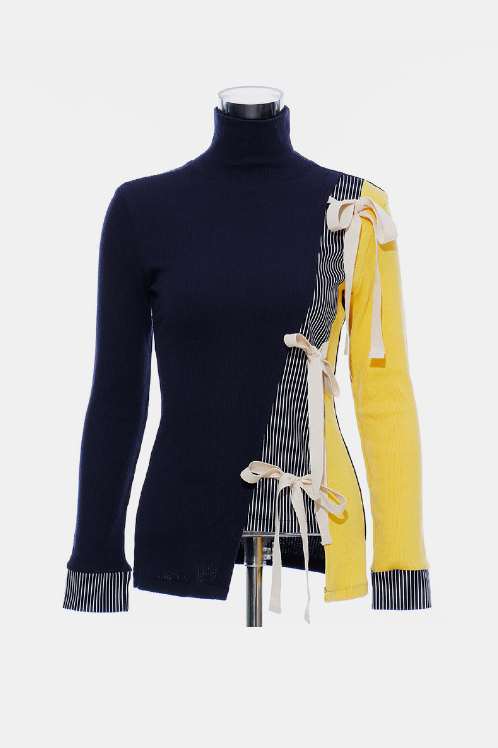 GAWQO Tie Detail Asymmetrical Hem Turtleneck Sweater