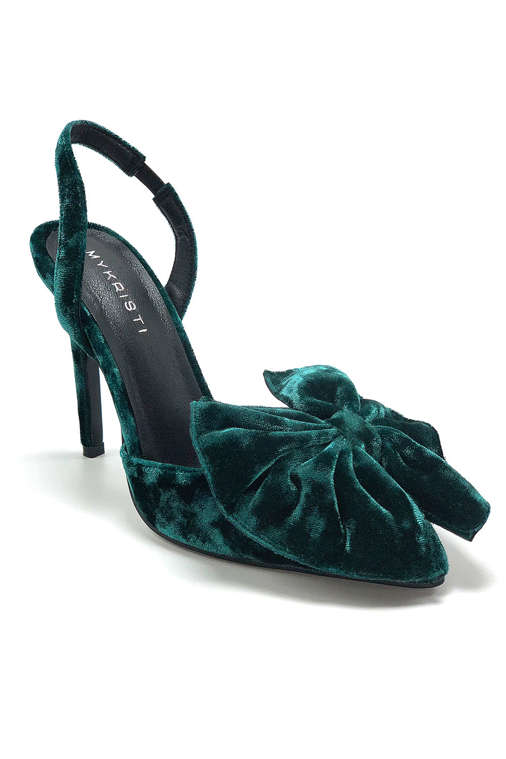 ANTONELLA | Women's Emerald Green Velvet Bow Slingback High Heels ...