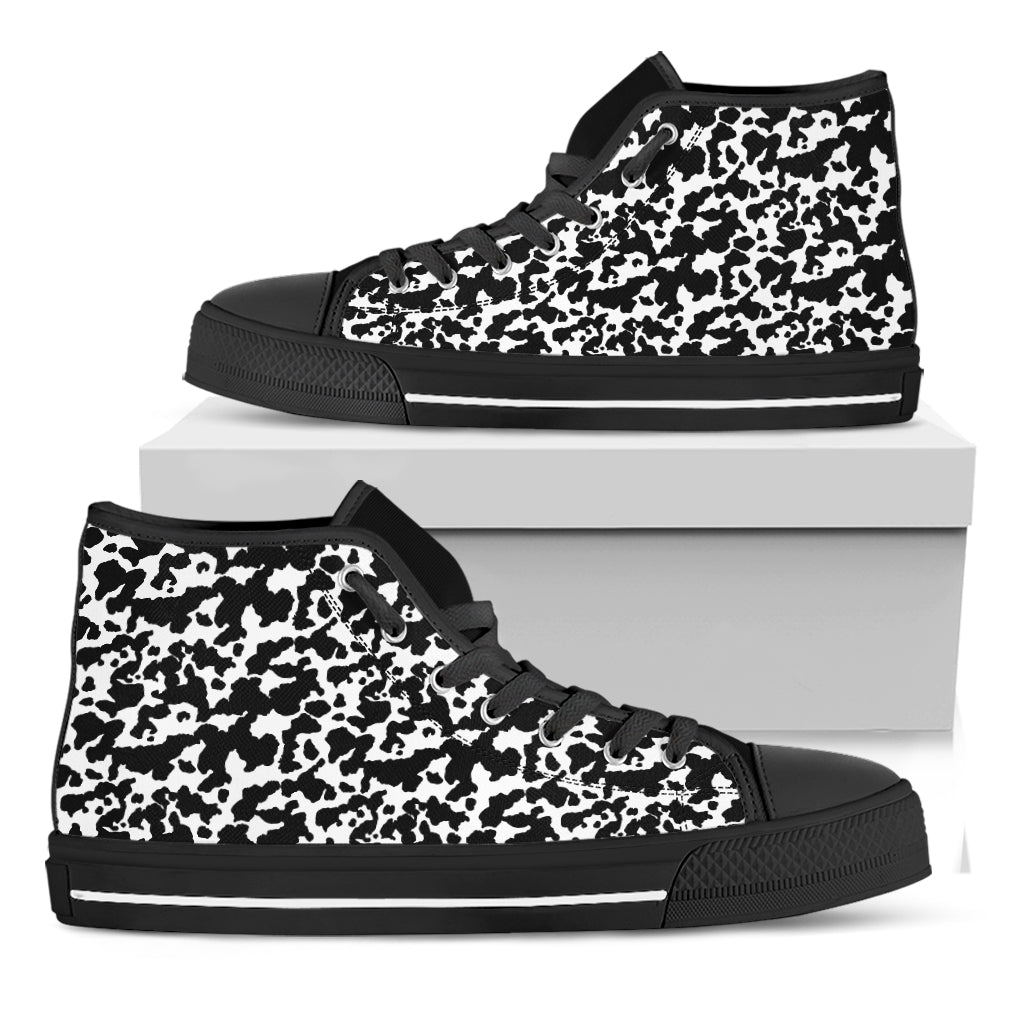 Black And White Cow Pattern Print Black High Top Shoes – GearFrost