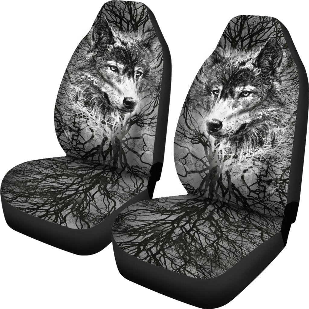 Black And White Wolf Spirit Universal Fit Car Seat Covers Gearfrost