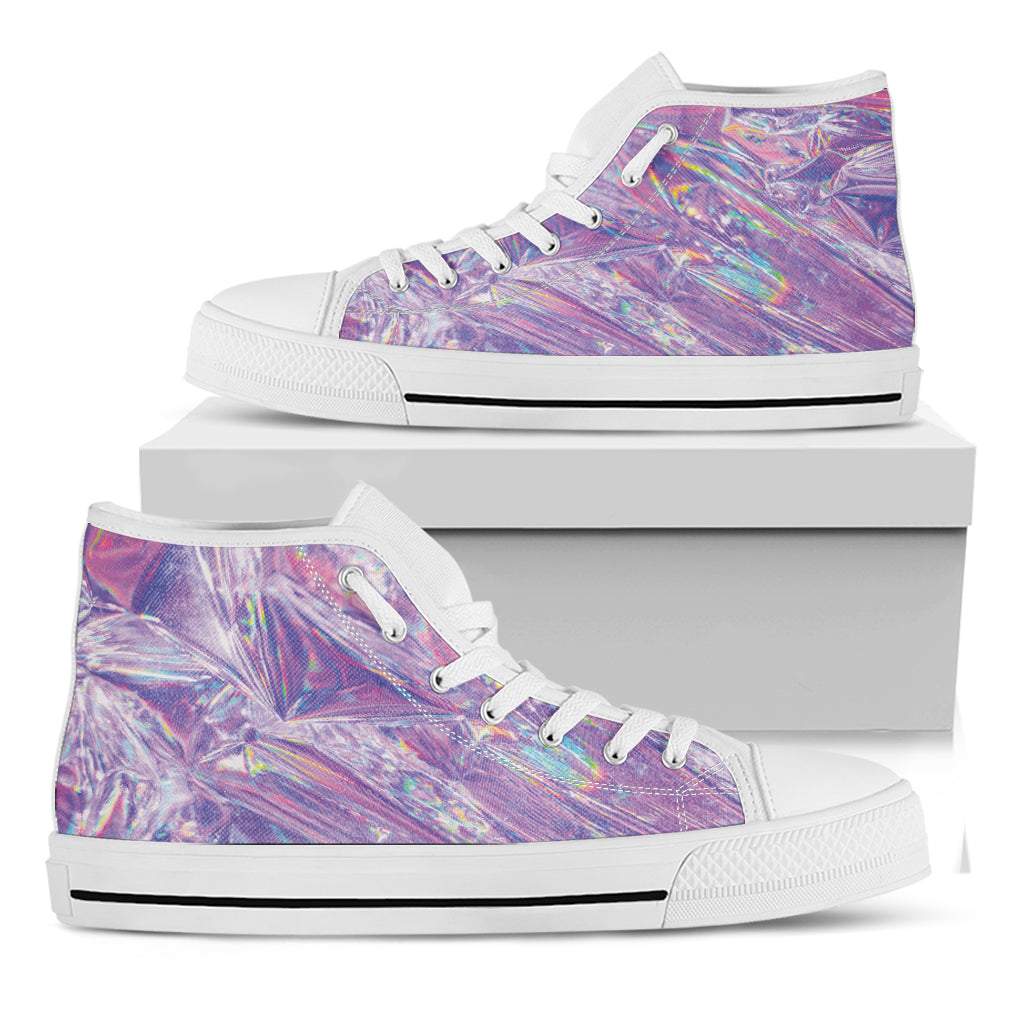Purple Holographic Print White High Top Shoes – GearFrost