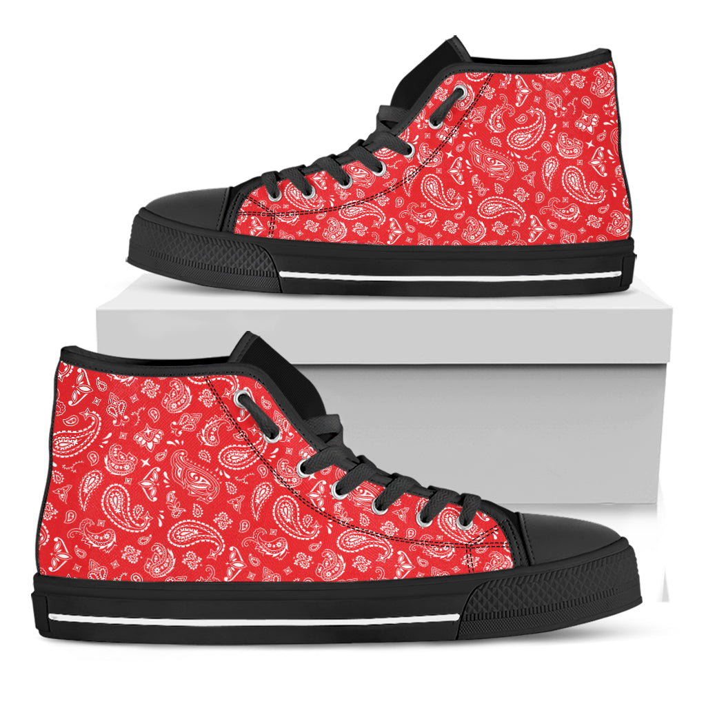 Red Paisley Bandana Pattern Print Black High Top Shoes – GearFrost