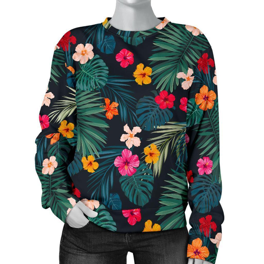 Tropical Flowers Hawaii Pattern Print Women's Crewneck Sweatshirt ...