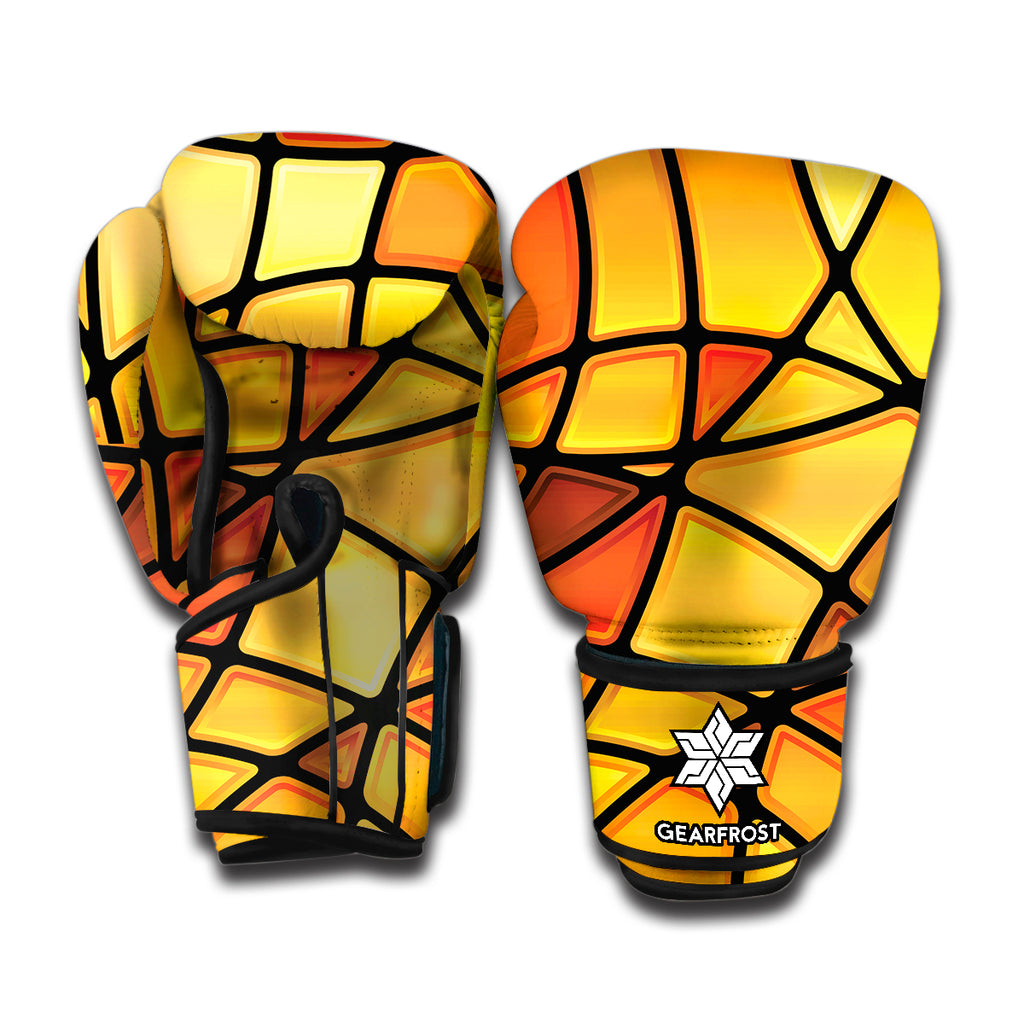 Stained Glass Mosaic Teal Print Boxing Gloves