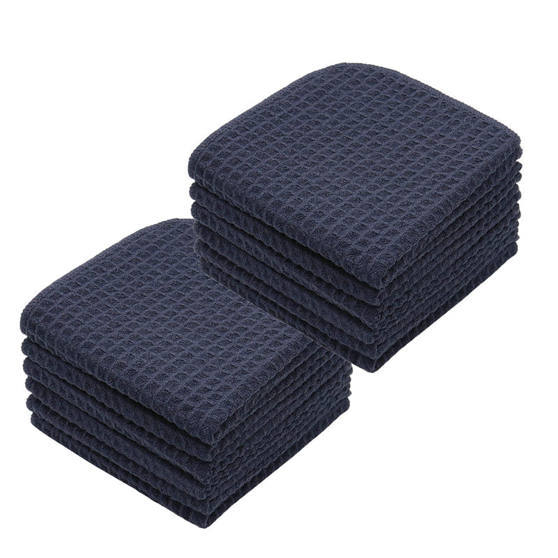 Nouvelle Legende Microfiber Waffle Weave Cleaning Towel, 16 x 16 Inches, Blue, 12 Pack