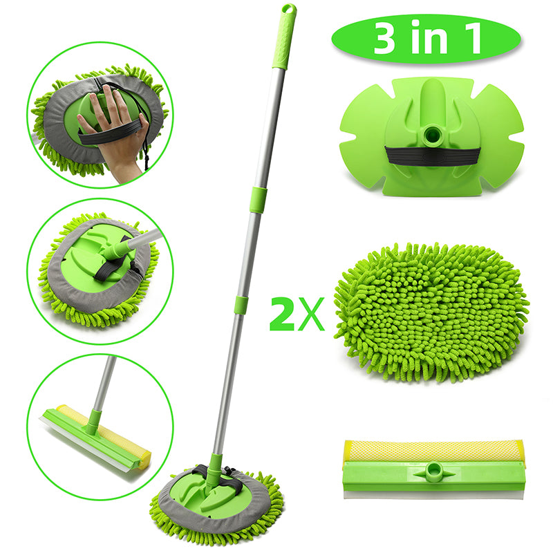AutoSpa 93303 9 2-in-1 Long Chenille Microfiber Wash Mop with 48 Extension Pole