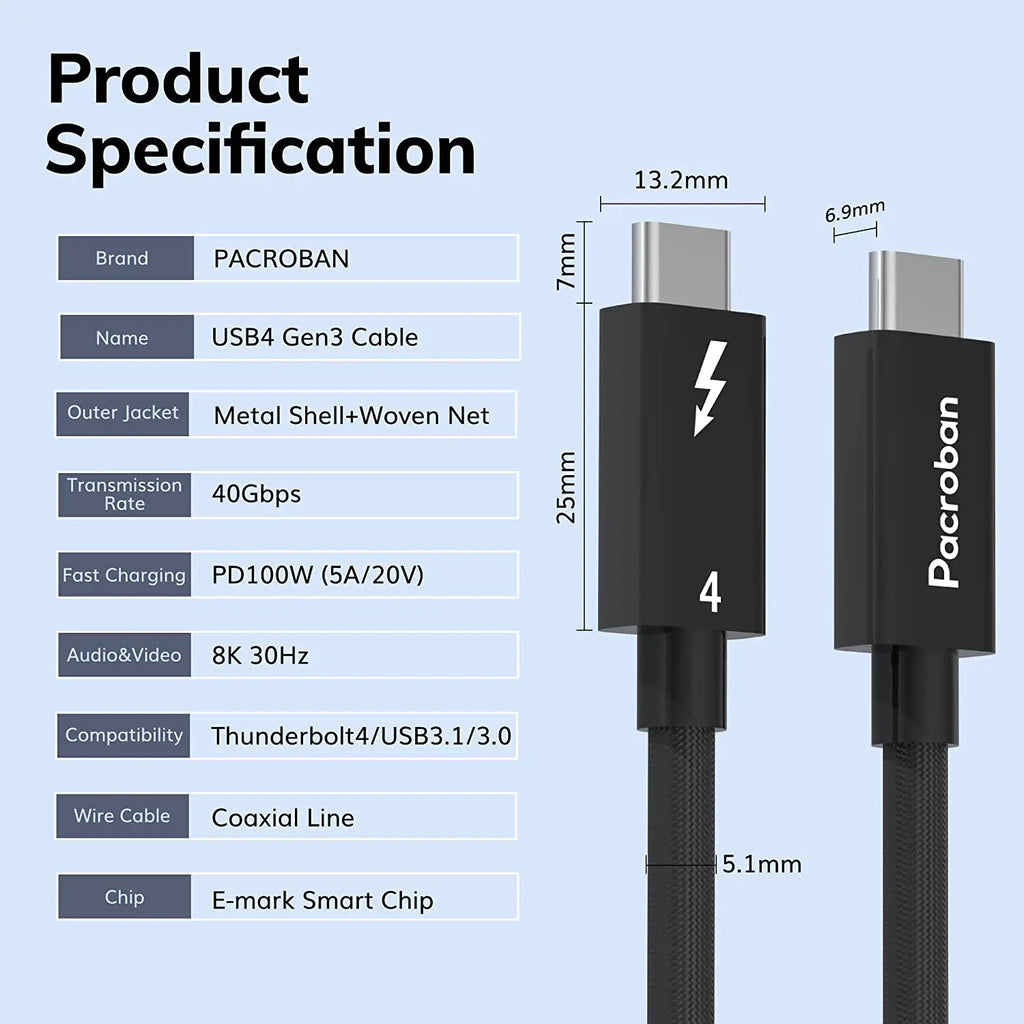 Pasidal Thunderbolt 3 アクティブ光ケーブル 5m TBT3005-F40 黒-