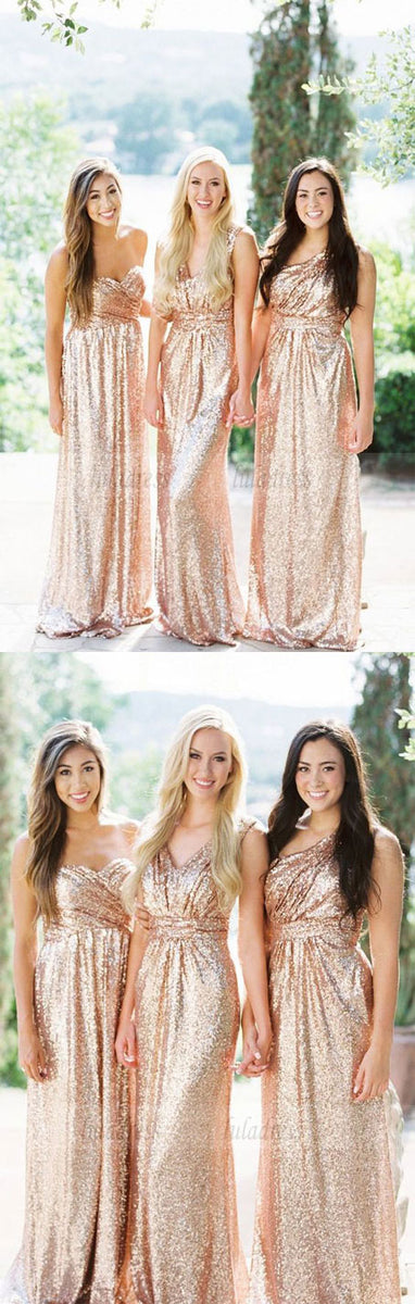 Sweetheart Rose Gold Bridesmaid Dress, Sparkly Sequin Bridesmaid Dress ...
