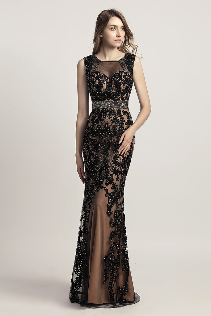 Charming Black Appliques With Beading Mermaid Long Evening Dress, LX46 ...