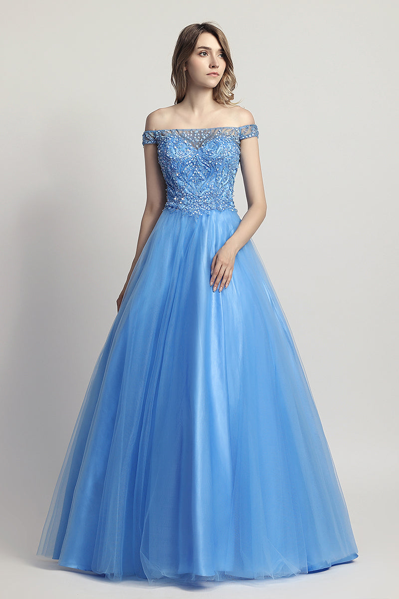 Princess Off Shoulder Beaded Long Formal Prom Dress, LX427 – luladress