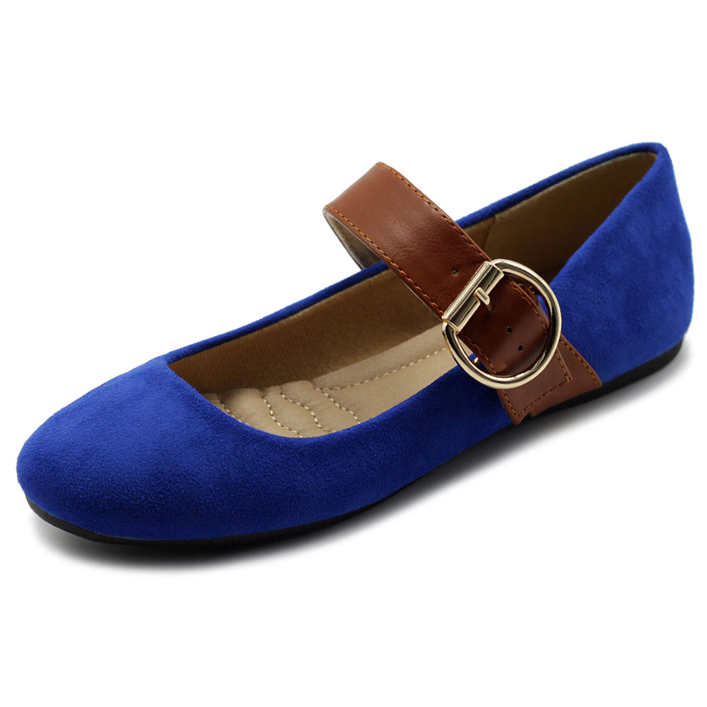 Ollio Women's Shoes Faux Suede Mary Jane Belt Slip On Comfort Light Ba