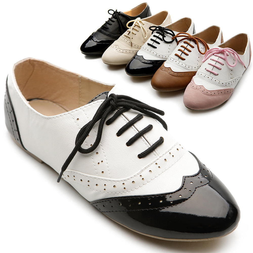 Ollio Women's Shoe Classic Lace Up Dress Low Flat Heel Multi-Colored O