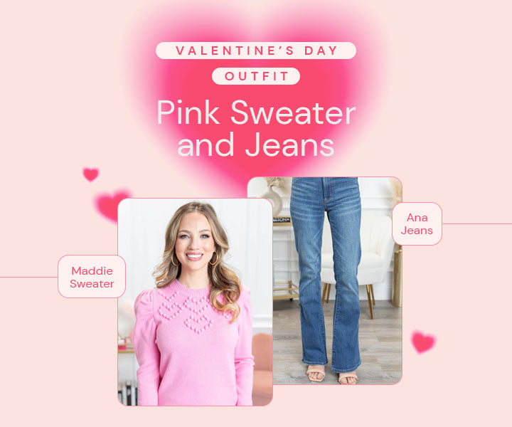 valentine's day outfit pink sweater jeans