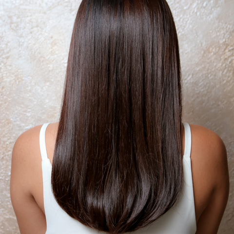 Female with mid length sleek straight hair