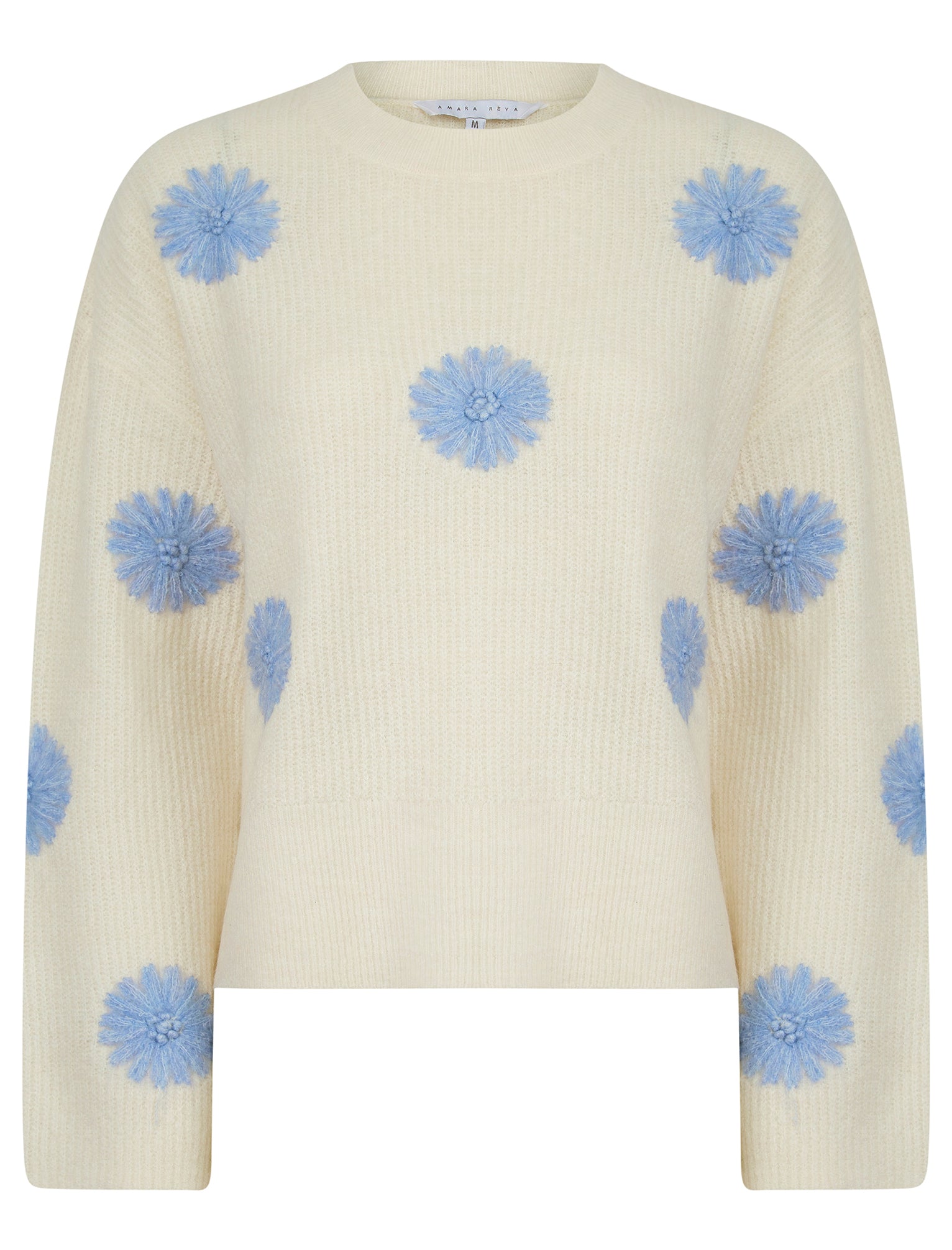 Jumpers Gooseberry Women's Drop Shoulder Embroidered Crew Neck Rib Knit Jumper in Ecru - Amara Reya / M - Tokyo Laundry
