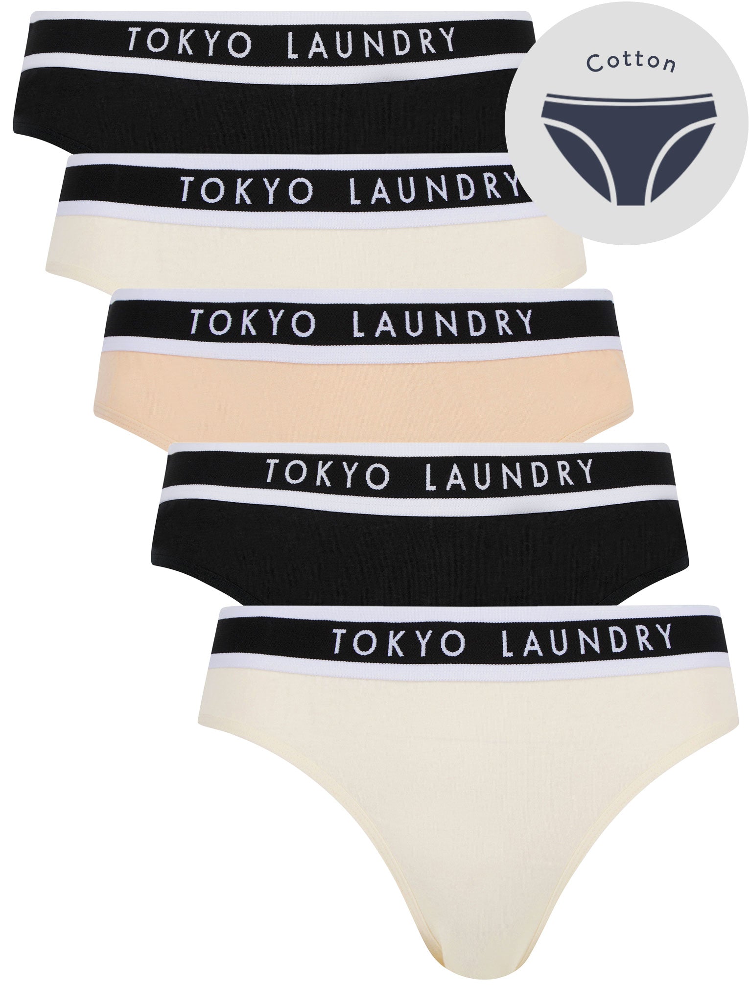 Womens Underwear Fran (5 Pack) Cotton Assorted Briefs In Jet Stream / Jet Black / Smoke Gray / Xs - Tokyo Laundry