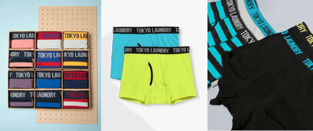 Examples of men's boxers available at Tokyo Laundry