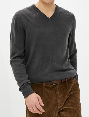 Kasso Soft V Neck Jumper In Ebony Grey - Kensington Eastside