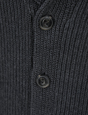 Hurd Rib Knit Cotton Rich Shawl Neck Cardigan in Charcoal Marl - triatloandratx
