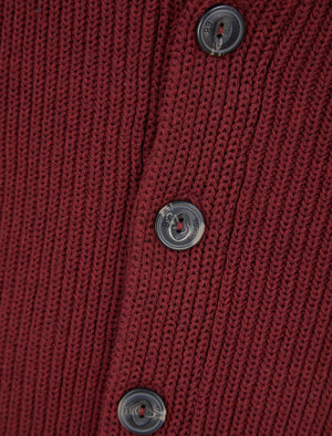 Hurd Rib Knit Cotton Rich Shawl Neck Cardigan in Claret - triatloandratx