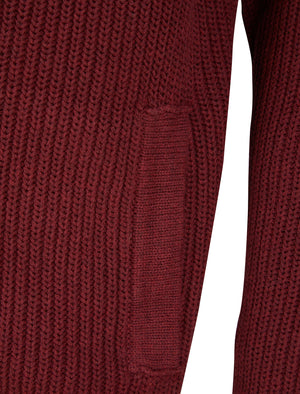 Hurd Rib Knit Cotton Rich Shawl Neck Cardigan in Claret - triatloandratx