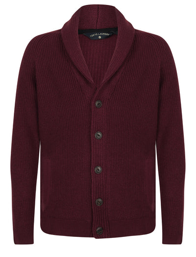 Hurd Rib Knit Cotton Rich Shawl Neck Cardigan in Claret - Tokyo