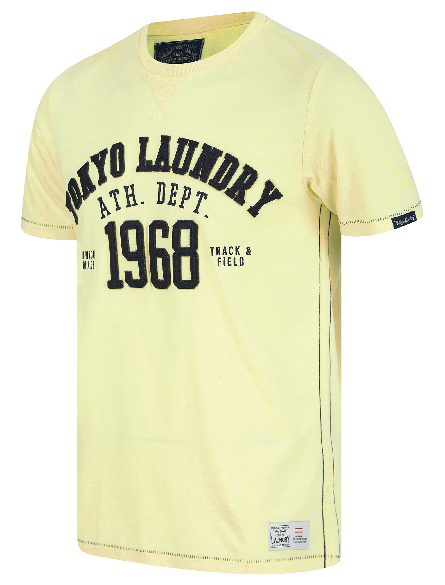 t-shirts larkers motif cotton jersey t-shirt in pastel yellow / s - tokyo laundry