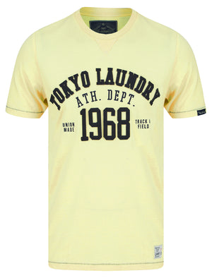 Larkers Motif Cotton Jersey T-Shirt in Pastel Yellow - triatloandratx