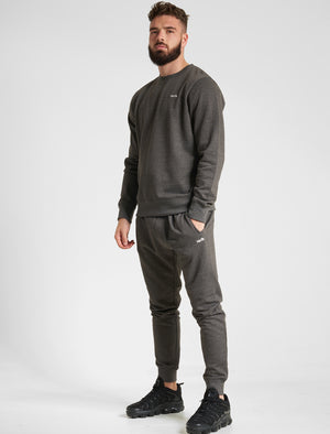 Grate Matching 2pc Sweatshirt & Jogger Brushback Fleece Co-rd Set in Charcoal Marl - triatloandratx