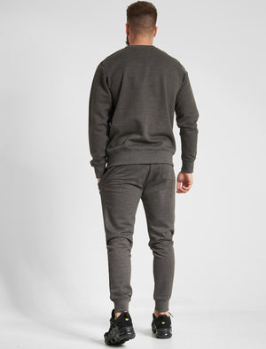 Grate Matching 2pc Sweatshirt & Jogger Brushback Fleece Co-rd Set in Charcoal Marl - triatloandratx